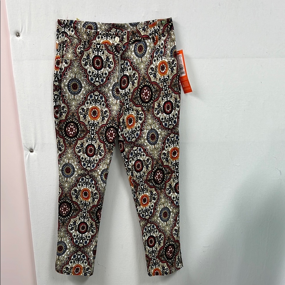 Jude Connally Skinny Pants in Orange and Black with Bold Print
